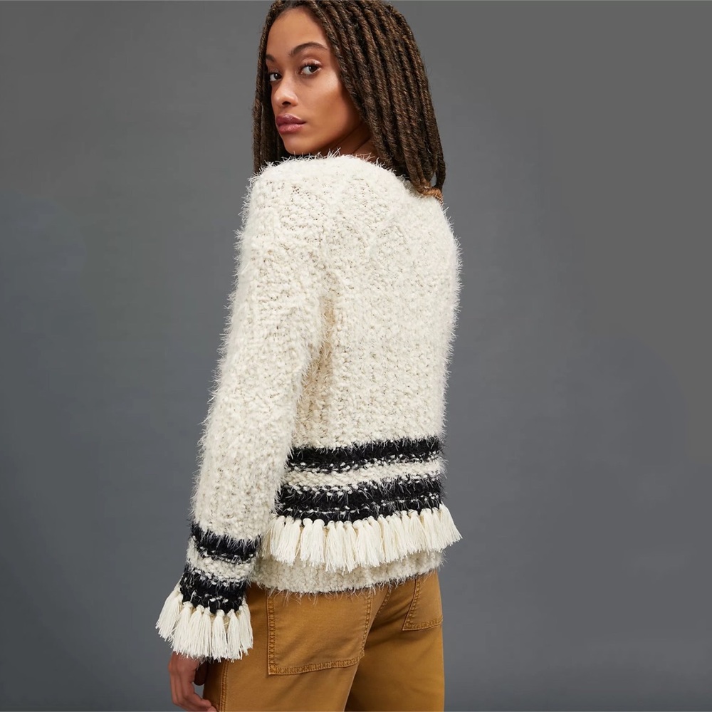 NWT Anthropologie Cora Fringed Eyelash Sweater Ivory Size S Small